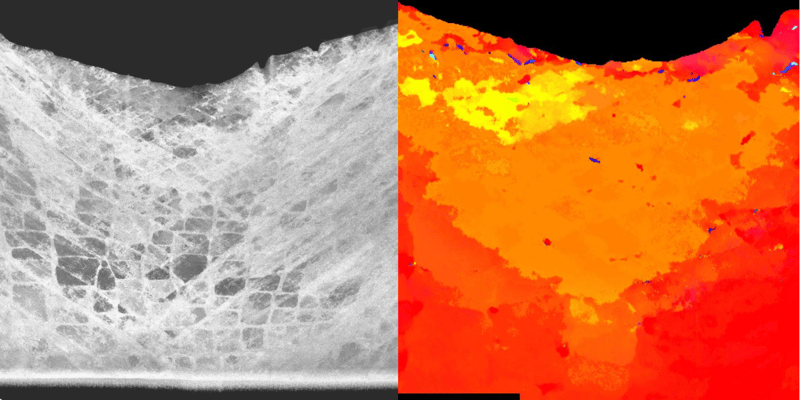 显示 4D-STEM 晶体取向分析所揭示的镍基超合金形变行为的图像。