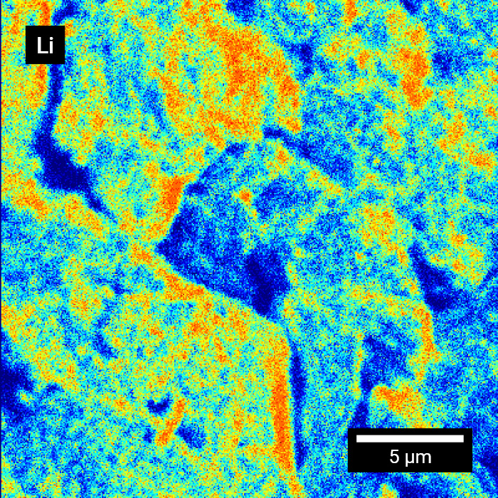 SEI 研究显示了通过 ToF-SIMS 分析绘制的初步锂图